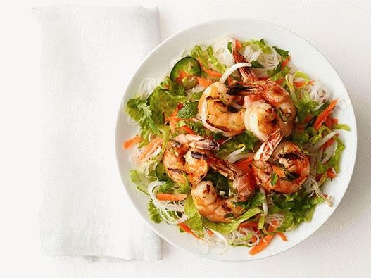 سلطة الصور مع المكرونة بالأرز والقريدس المشوي